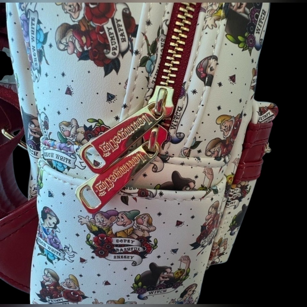 NWT LOUNGEFLY DISNEY PRINCESS Snow White Traditional Tattoo Print Mini Backpack - Picture 7 of 8